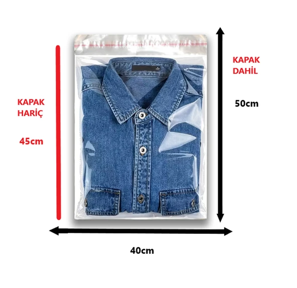 100 Adet (40X50+5) Opp Jelatin Bantlı Yapışkanlı Naylon Poşet - Resim 2