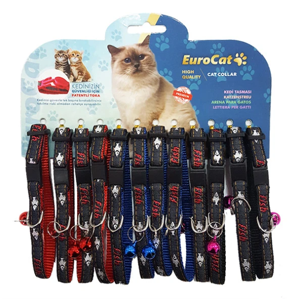 EuroCat Balık Desenli Çıngıraklı Kedi Boyun Tasması 12li