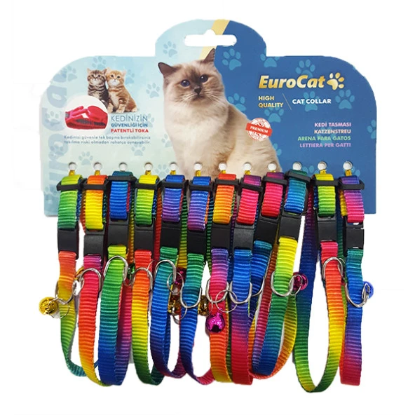 EuroCat Gökkuşağı Renkli Çıngıraklı Kedi Boyun Tasması 12li