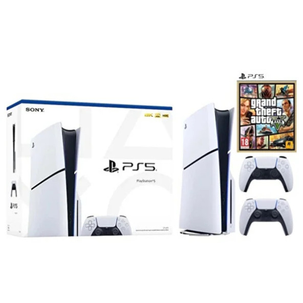 Sony Playstation 5 Slim CD Edition - 2. Dualsense Ps5 Kol - GTA 5 Oyun Konsolu (İthalatçı Garantili)
