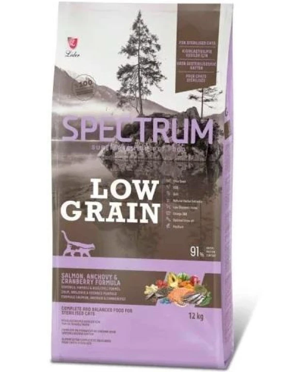 Spectrum Low Grain Somonlu Hamsili & Kızılcıklı Kısırlaştırılmış Yetişkin Kedi Maması 12 Kg
