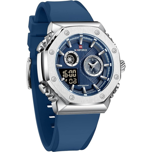 Naviforce Dijital Analog Mavi Silikon Kayışlı Kol Saati