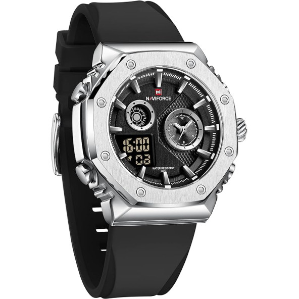 Naviforce Dijital Analog Siyah Silikon Kayışlı Kol Saati