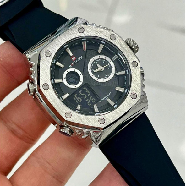 Naviforce Dijital Analog Siyah Silikon Kayışlı Kol Saati - 2
