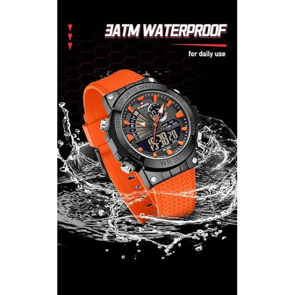 Naviforce Dijital Analog Turuncu Silikon Kayışlı Kol Saati