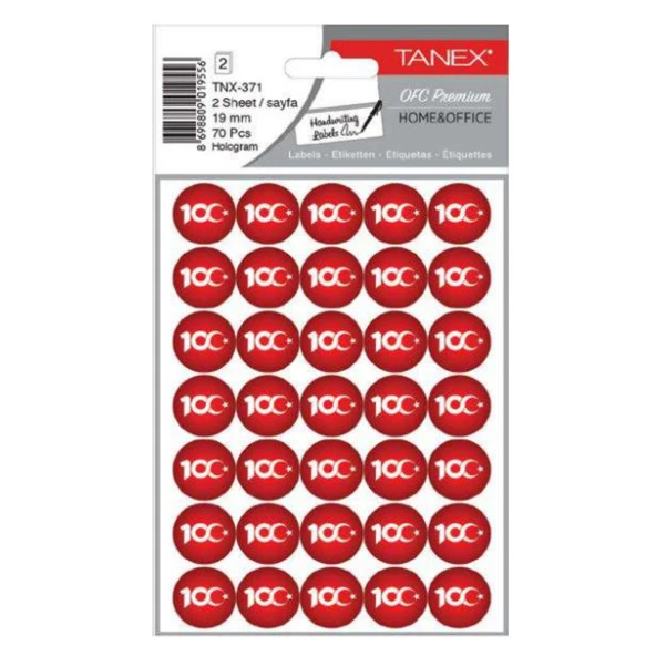 Tanex TNX-371 100. Yıl Hologram Etiketi 19 mm 70 Adet