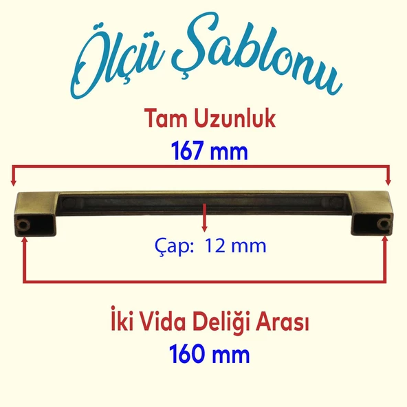 Gölcük Düz Metal Eskitme Antik Sarı 160 mm Mobilya Mutfak Çekmece Dolap Dolabı Kulpu Kulbu Kulpları - 2