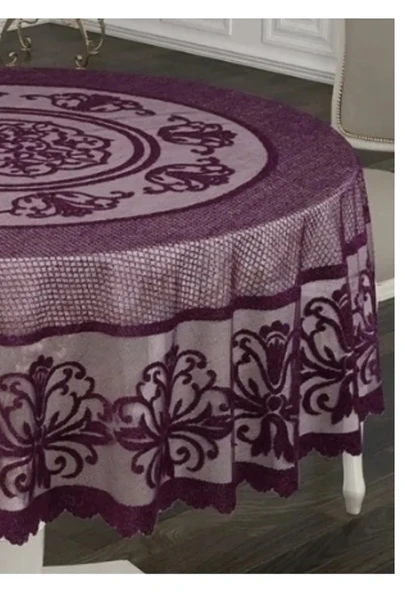 Bella Raşel Örme Tül Osmanlı Desen Yuvarlak Masa Örtüsü MOR - 4