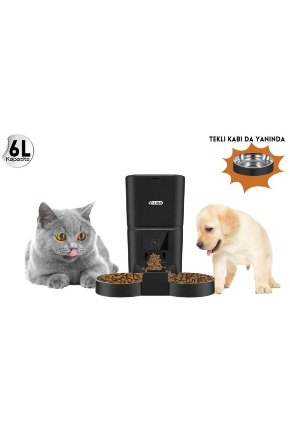 MK6 6lt Kameralı Ve Uzaktan Wifi Bağlantılı Çift Paslanmaz Kaseli Kedi ve Köpek Besleyici