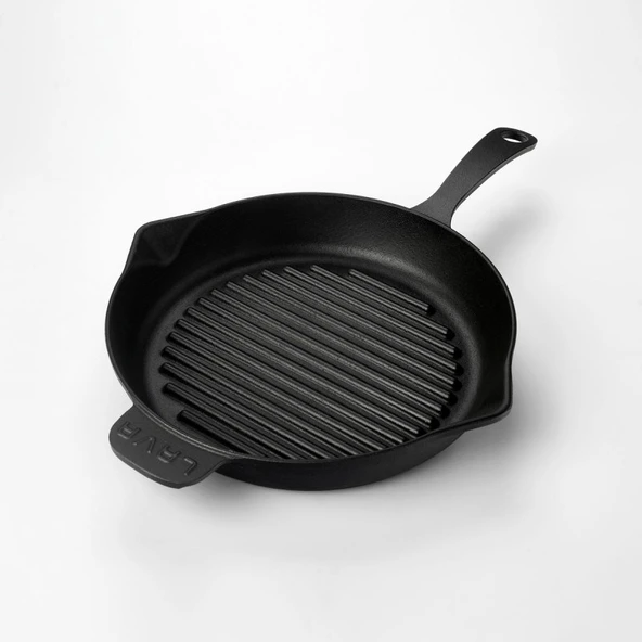 Lava Döküm Yuvarlak Izgara Tava Metal Kulplu Çap 28cm