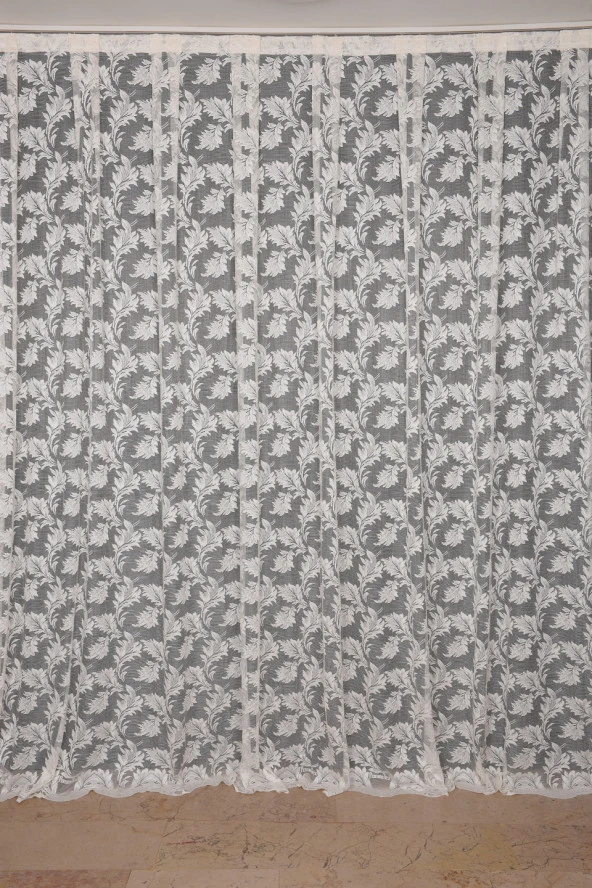 YAPRAK MODEL TÜL KREM RENK TEK KANAT Hazır Pileli Fon Perde 300*260 ürün görseli 1