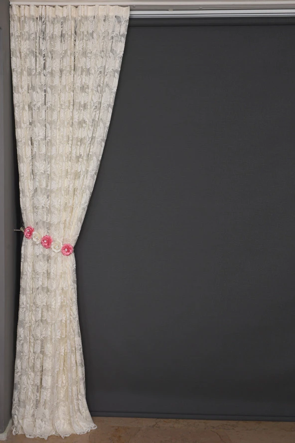 YAPRAK MODEL TÜL KREM RENK TEK KANAT Hazır Pileli Fon Perde 300*260 - Resim 5