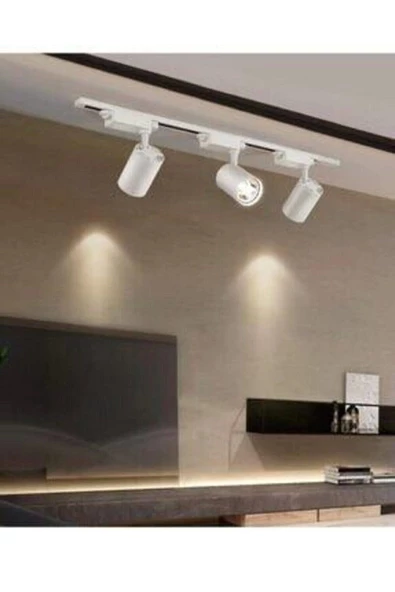 1 Metre Raylı 3 Adet 30w Led Beyaz Kasa Günışığı Ray Spot Led Vitrin Mağaza Armatürü