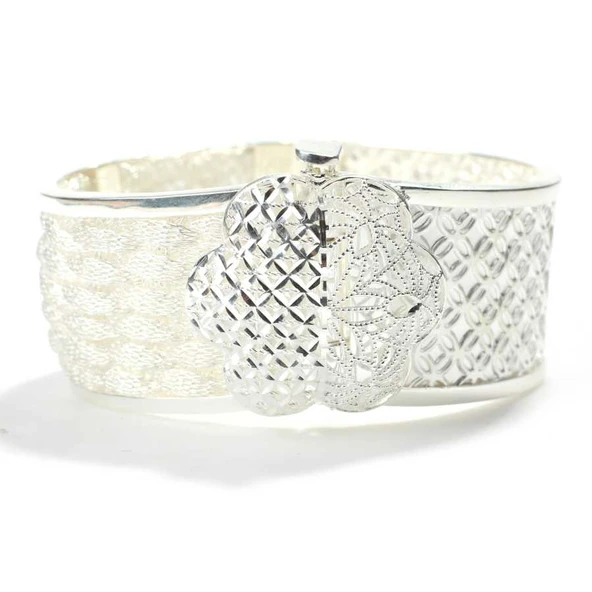 925 Ayar Gümüş Saç Örgüsü Tasarımı Taçlı Dağ Lalesi Kaşlı Bilezik - Resim 2