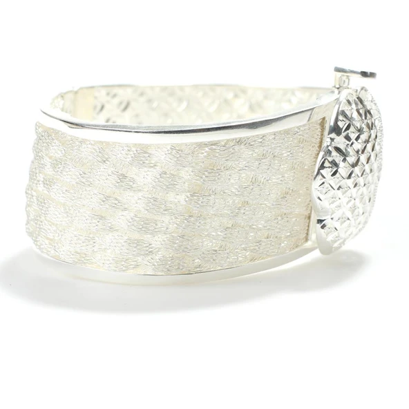 925 Ayar Gümüş Saç Örgüsü Tasarımı Taçlı Dağ Lalesi Kaşlı Bilezik - Resim 5