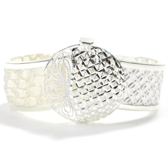 925 Ayar Gümüş Saç Örgüsü Tasarımı Telkari ve Kalem İşleme Kaşlı Bilezik - Resim 5