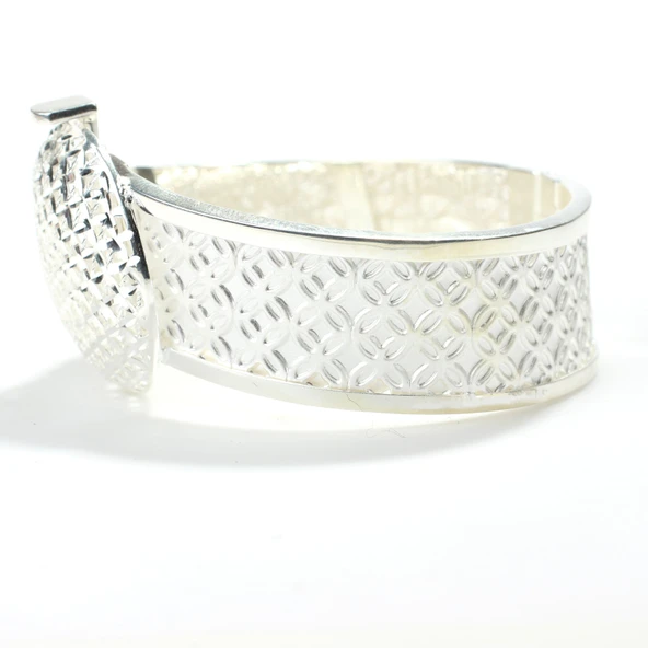 925 Ayar Gümüş Saç Örgüsü Tasarımı Telkari ve Kalem İşleme Kaşlı Bilezik - Resim 3