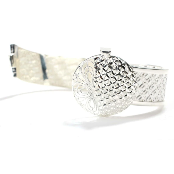 925 Ayar Gümüş Saç Örgüsü Tasarımı Telkari ve Kalem İşleme Kaşlı Bilezik - Resim 2