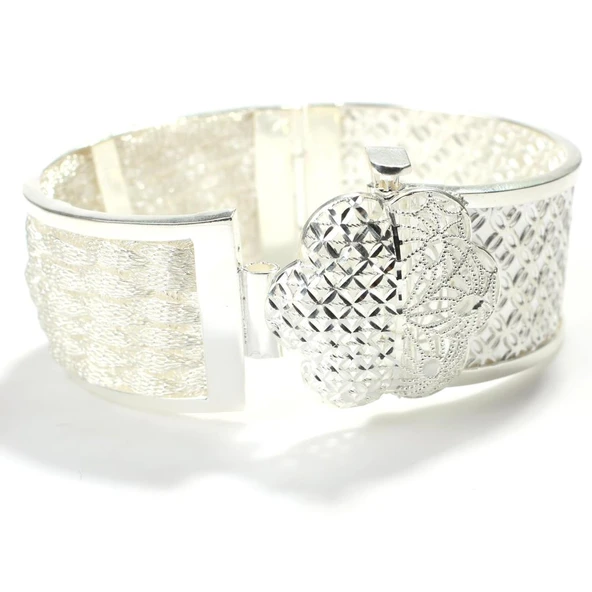 925 Ayar Gümüş Saç Örgüsü Tasarımı Taçlı Dağ Lalesi Kaşlı Bilezik - Resim 3