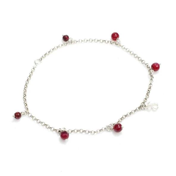 925 Ayar Gümüş Garnet Taşlı Harfli Halhal - Resim 3