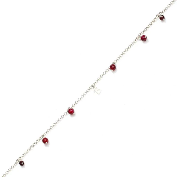 925 Ayar Gümüş Garnet Taşlı Harfli Halhal ürün görseli