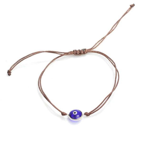 Lacivert Nazar Boncuğu Kahverengi İpli Bileklik ürün görseli