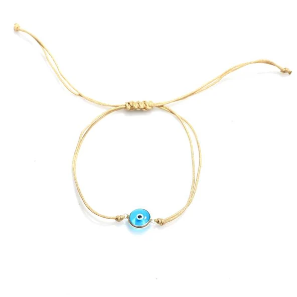 Lacivert Nazar Boncuğu Krem Renk İpli Bileklik ürün görseli