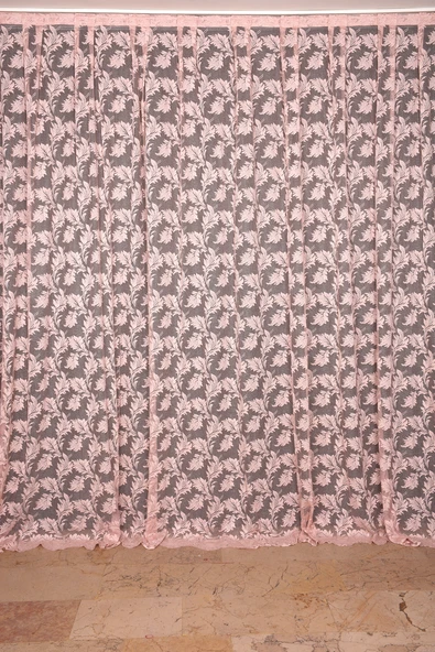 YAPRAK MODEL TÜL PUDRA RENK TEK KANAT Hazır Pileli Fon Perde 300*260 - Resim 2