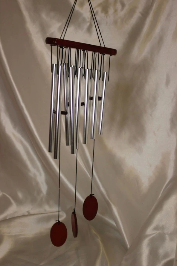 Deprem Zili Çanı Rüzgar Çanı Zili Feng Shui Yin Yang Şık Boru Orta Boy Gümüş - Resim 9