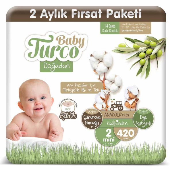 Baby Turco Doğadan 2 Numara Mini 420'li Bebek Bezi