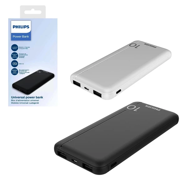 Powerbank 10000 Mah 2xusb Mıcro Type-c Girişli Siyah Beyaz Phılıps Dlp1810cb/1810cw