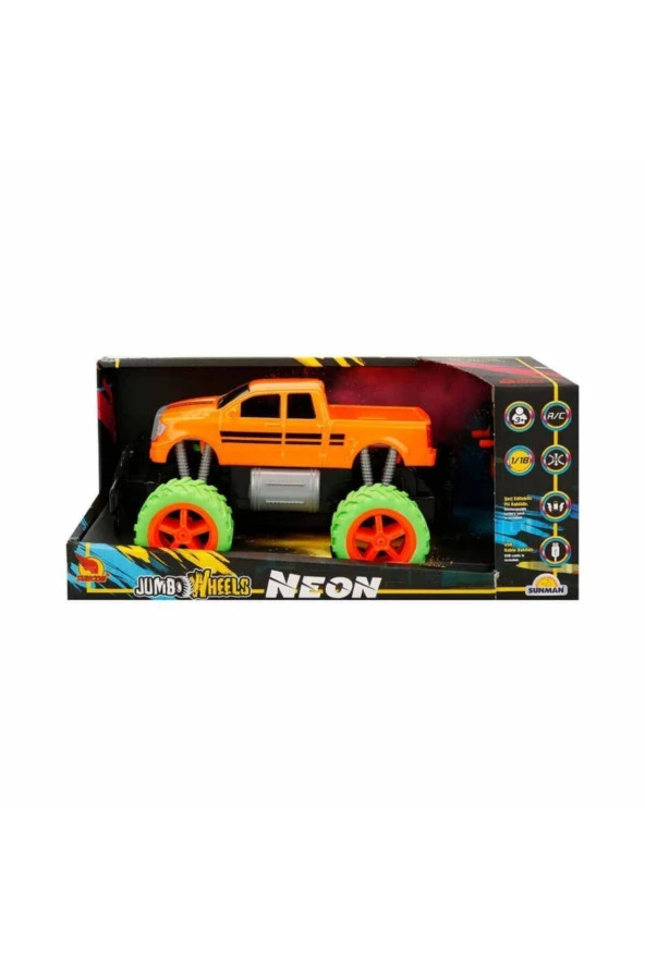 1:18 Uzaktan Kumandalı Neon Jumbo Weels Usb Şarjlı Araba 26 Cm. - Turuncu Pickup - 5