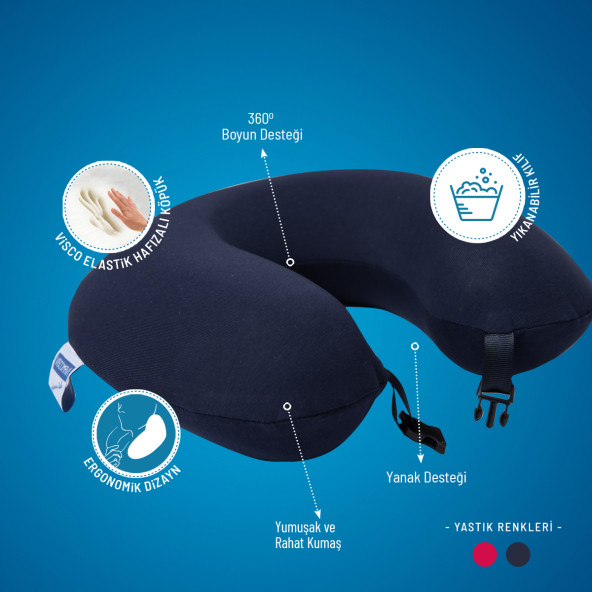 viscomavi Visco Seyahat Yastığı (ORTOPEDİK VİSCO SEYAHAT YASTIĞI BOYUN YASTIĞI VİSCO YASTIK BOYUNLUK LACİVERT) - 2