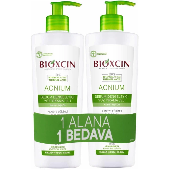 Bioxcin Acnium Sebum Dengeleyici Yüz Yıkama Jeli 500 ml + 500 ml Avantaj Paket