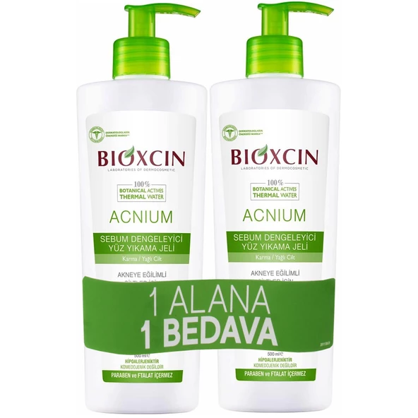 Bioxcin Acnium Sebum Dengeleyici Yüz Yıkama Jeli 500 ml + 500 ml Avantaj Paket