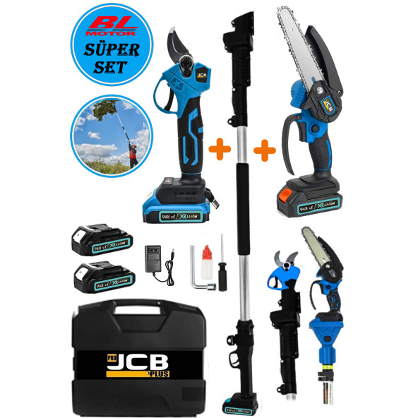 Projcb American 2li Set Blue Bağ Makası + Budama Testere Kömürüsüz Motor 948 VF 2 Akülü 2.7 Mt Teleskopikli