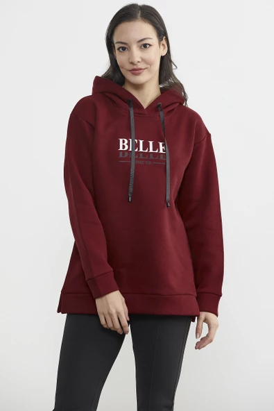 Kapüşonlu İçi Pamuklu Kalın Sweatshirt - Bordo - 2