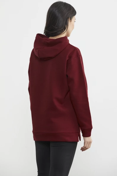 Kapüşonlu İçi Pamuklu Kalın Sweatshirt - Bordo - 5