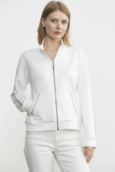 Dik Yaka Bomber Sweat Ceket - Ekru - 3