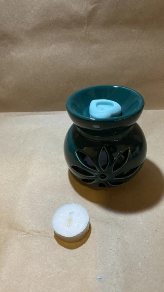 Buhardanlık ebru boyama lotus çiçeği seramik buhurdanlık hand made el işi - 8