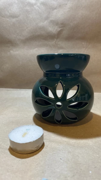 Buhardanlık ebru boyama lotus çiçeği seramik buhurdanlık hand made el işi - 7