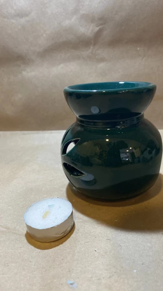 Buhardanlık ebru boyama lotus çiçeği seramik buhurdanlık hand made el işi - 4