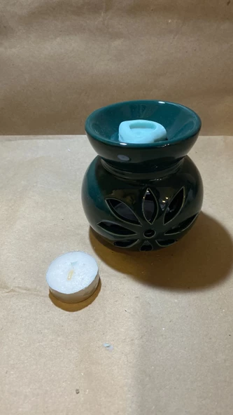 Buhardanlık ebru boyama lotus çiçeği seramik buhurdanlık hand made el işi - 2