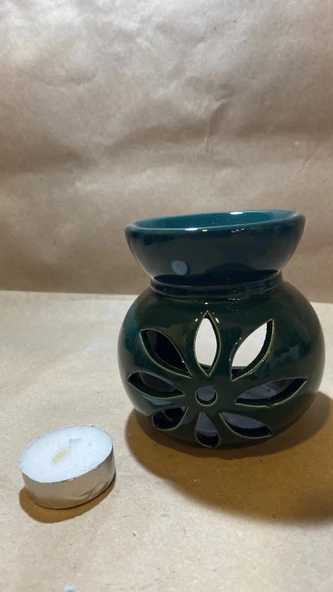 Buhardanlık ebru boyama lotus çiçeği seramik buhurdanlık hand made el işi - 3