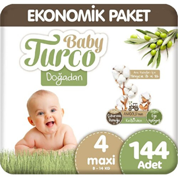 Baby Turco Doğadan 4 Beden Maxi 144'lü Bebek Bezi