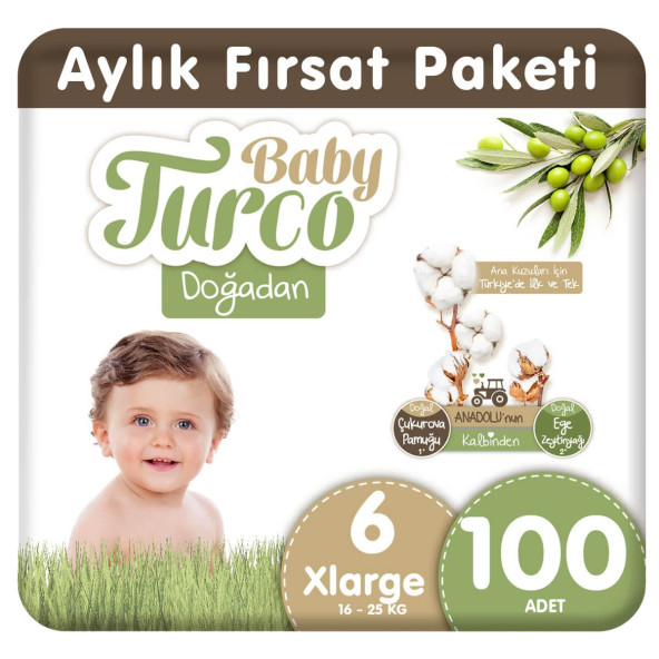 Baby Turco Doğadan 6 Numara XLarge 100'lü Bebek Bezi