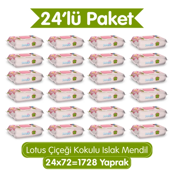 Paddlers Lotus Çiçeği Kokulu Islak Mendil 24x72 li Koli (1728 Yaprak) ürün görseli
