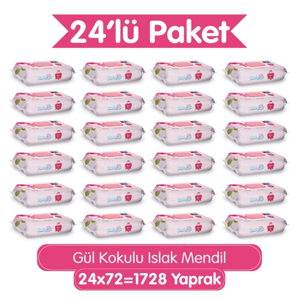 Paddlers Gül Kokulu Islak Mendil 24x72 li Koli (1728 Yaprak) ürün görseli