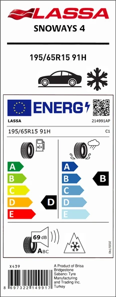 Lassa 195/65R15 91H Snoways 4 M+S D-B-69 Oto Kış Lastiği (Üretim Yılı: 2023)