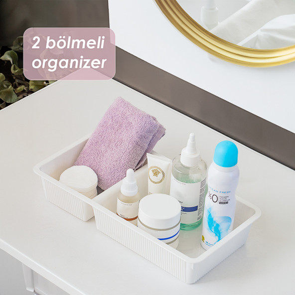 Porsima WH-72 Çekmece İçi İki Bölmeli Çok Amaçlı Organizer Beyaz- Dolap İçi Düzenleyici Organizer